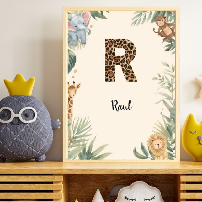Safari Jungle Personalized Name Monogram R Nursery Poster (Creator Uploaded)