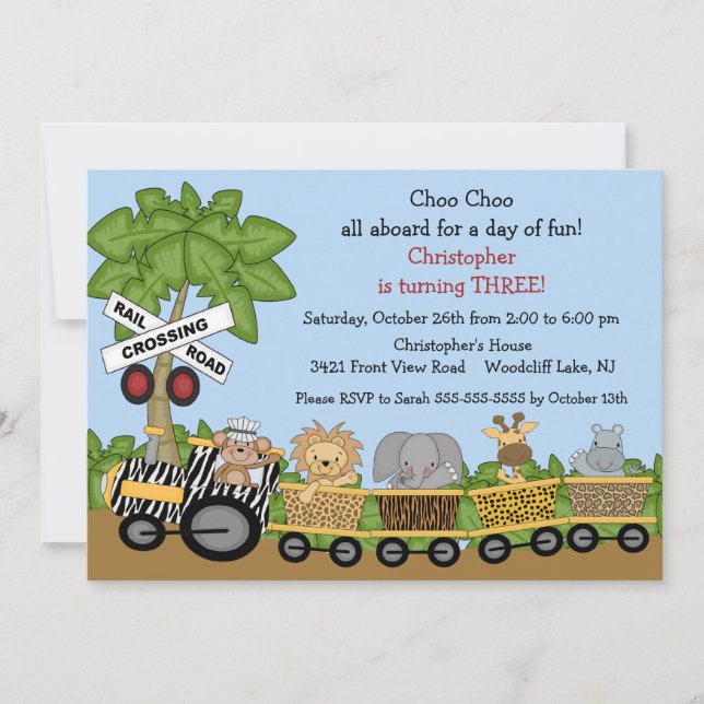 Safari Jungle Train Birthday Invitation (Front)
