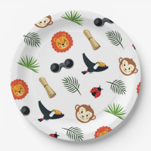 Safari Jungle Tropical Animal Pattern Baby Shower Paper Plate
