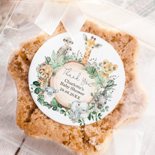 Safari Jungle Wild Animals Greenery Baby Shower Classic Round Sticker