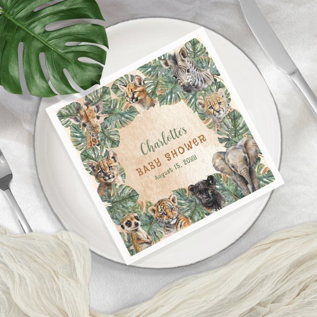 Safari Jungle Wild Animals Neutral Baby Shower Napkin (Creator Uploaded)