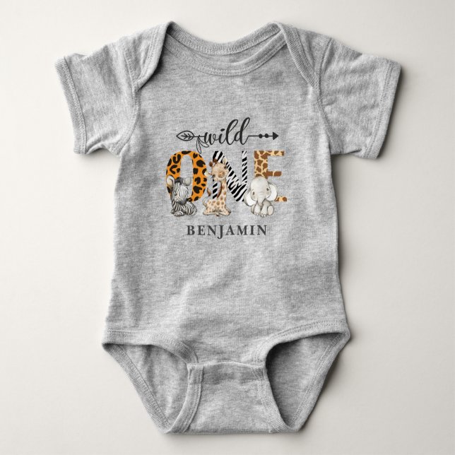 Safari Jungle Wild One 1st Birthday Baby Bodysuit (Front)