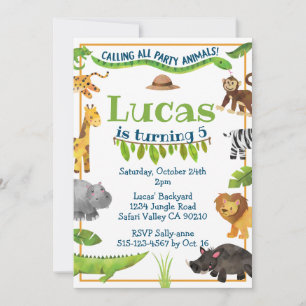 Safari Jungle Wild One Animal Birthday Party Invitation