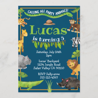 Safari Jungle Wild One Animal Birthday Party Invitation