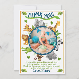 Safari Jungle Wild One Animals Thank You Card