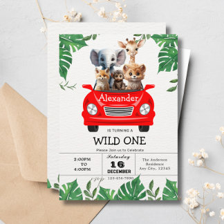 Safari Jungle Wild One Cute Animals 1st Birthday Invitation