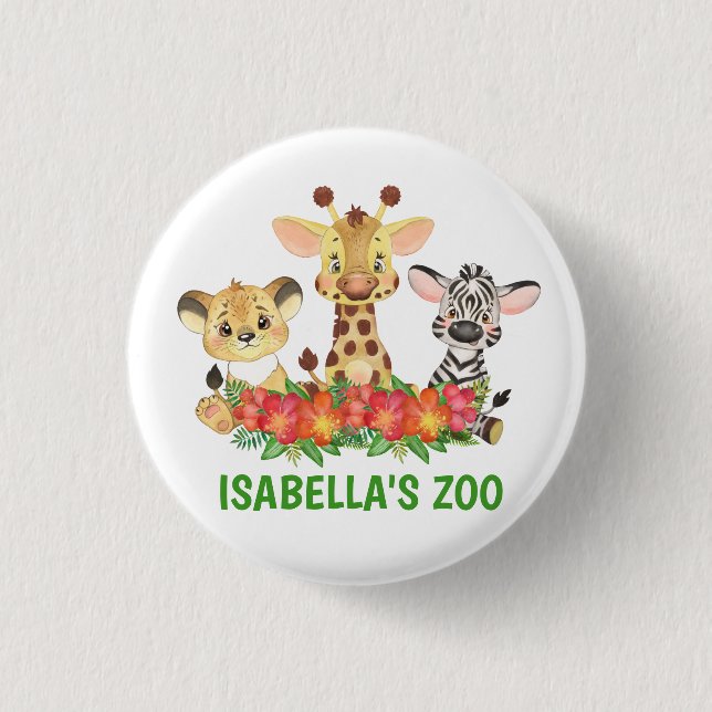 Safari Jungle Zoo Animal Colourful Personalised  3 Cm Round Badge (Front)