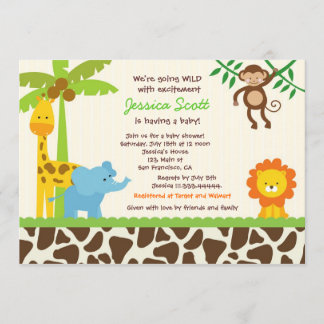 Safari Jungle Zoo Baby Shower Invitations