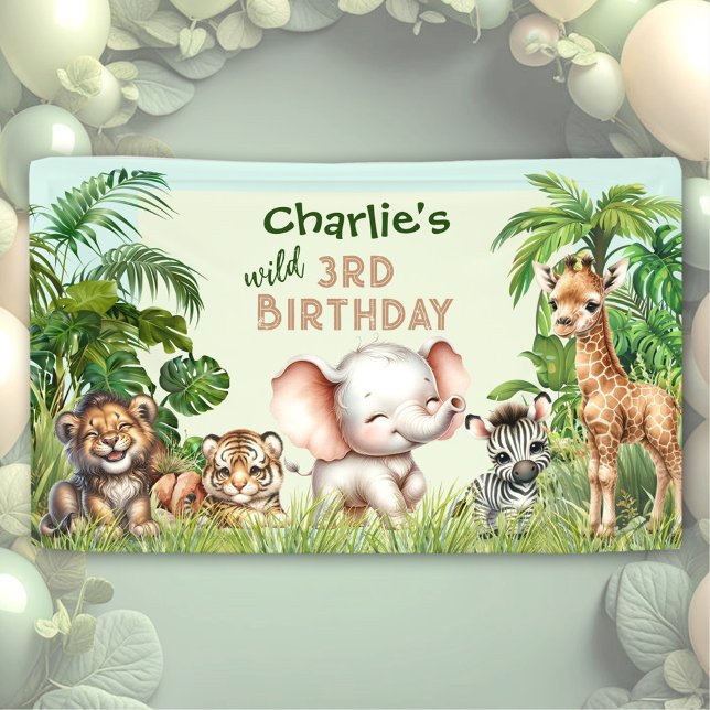 Safari Jungle ZOO Cute Animals Wild 3rd Birthday Banner (Safari Jungle ZOO Cute Animals Wild 3rd Birthday Banner)