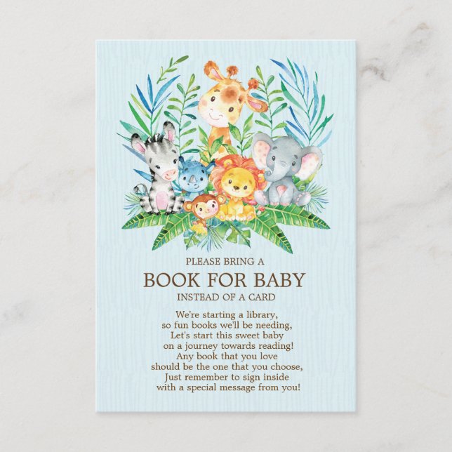 Safari JungleBoysBaby Shower Book for Baby Enclosure Card (Front)