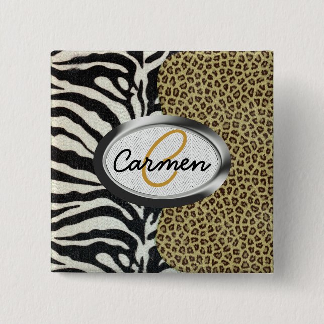 Safari Leopard and Zebra Print Monogram 15 Cm Square Badge (Front)