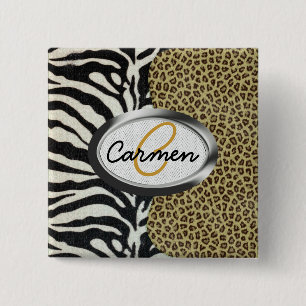 Safari Leopard and Zebra Print Monogram 15 Cm Square Badge