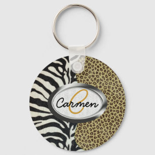 Safari Leopard and Zebra Print Monogram Key Ring