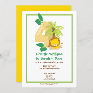 Safari Lion Fourth Birthday Party Invitation