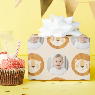 Safari Lion Theme Kids Birthday Photo Wrapping Paper