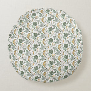 Safari Lion & Tropical Leaves Pattern Round Cushion