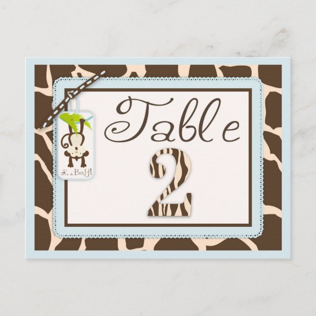 Safari Monkey Animal Print Baby Shower Table Card (Front)