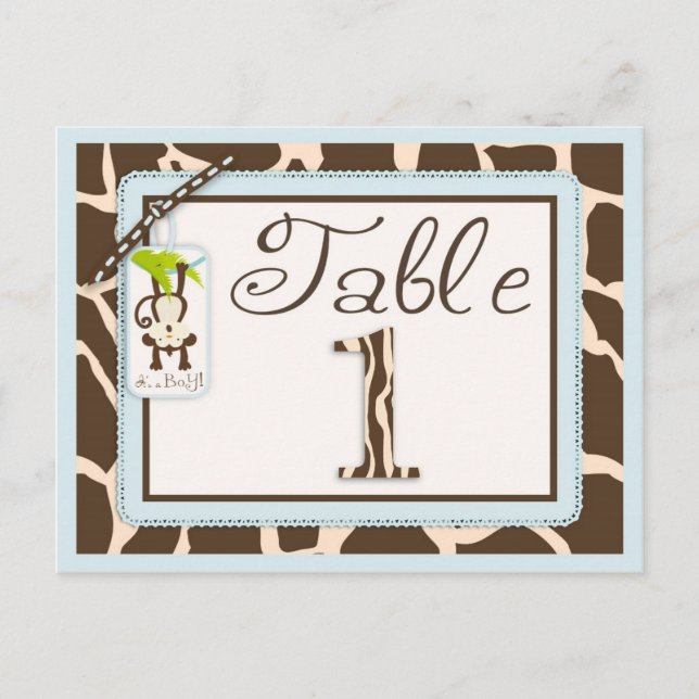 Safari Monkey Animal Print Baby Shower Table Card (Front)