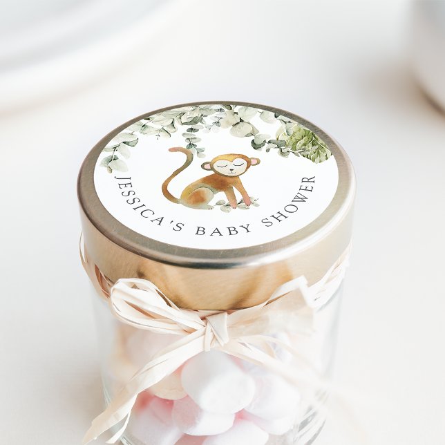 Safari Monkey Baby Shower Classic Round Sticker (Creator Uploaded)