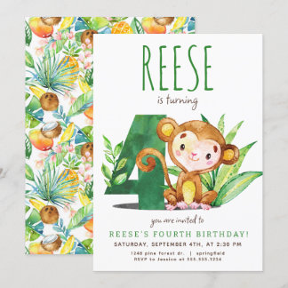 Safari Monkey Fourth Birthday Invitation