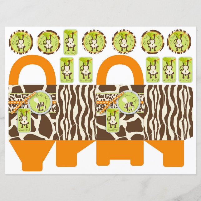 Safari Monkey & Pacifier Animal Print Box Template (Front)