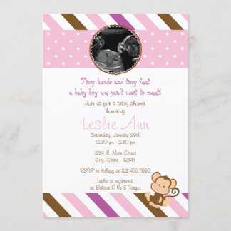 Safari Monkey Photo Pinks Baby Shower Invitation