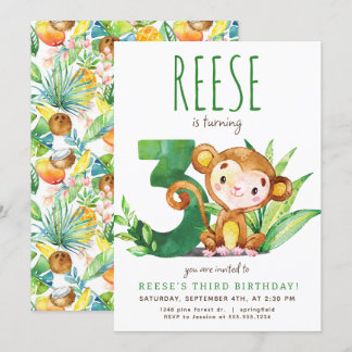 Safari Monkey Third Birthday Invitation
