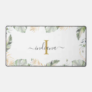 Safari Monogram Elegant Script Name Botanical Desk Mat