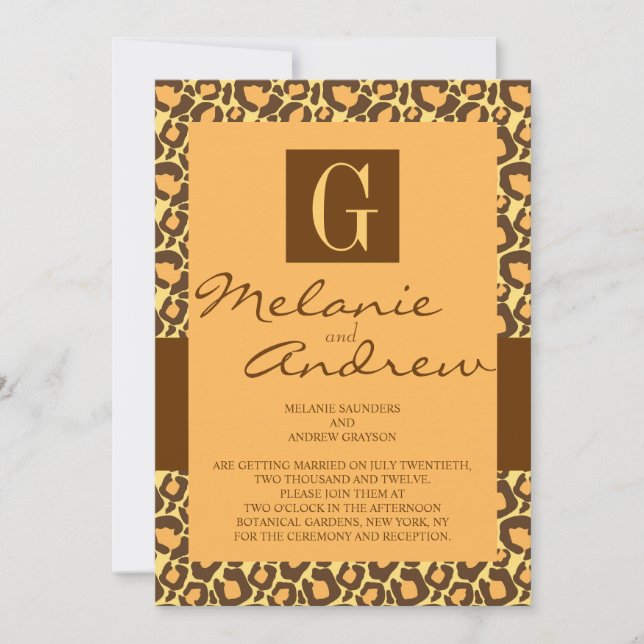 Safari Monogram Wedding Invitation Leopard Pattern (Front)