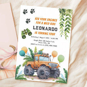Safari Monster Truck Jungle Birthday Invitation