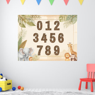 Safari Numbers Nursery Boho Jungle Animals Poster