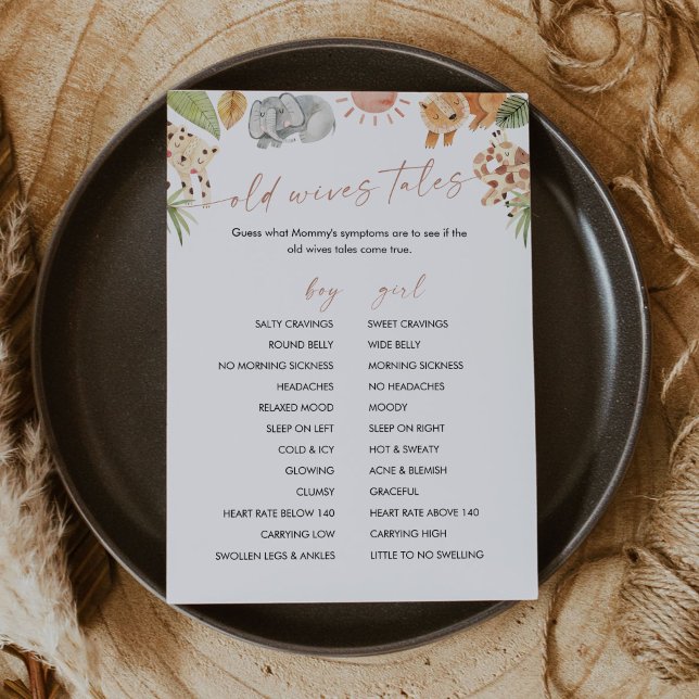 SAFARI Old Wives Tales Baby Shower Game Card (Creator Uploaded)