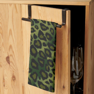 Safari Olive Green Leopard Animal Print Tea Towel