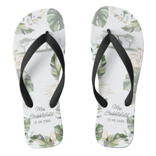 Safari Palm Leaves Honeymoon Botanical Script Mrs Jandals