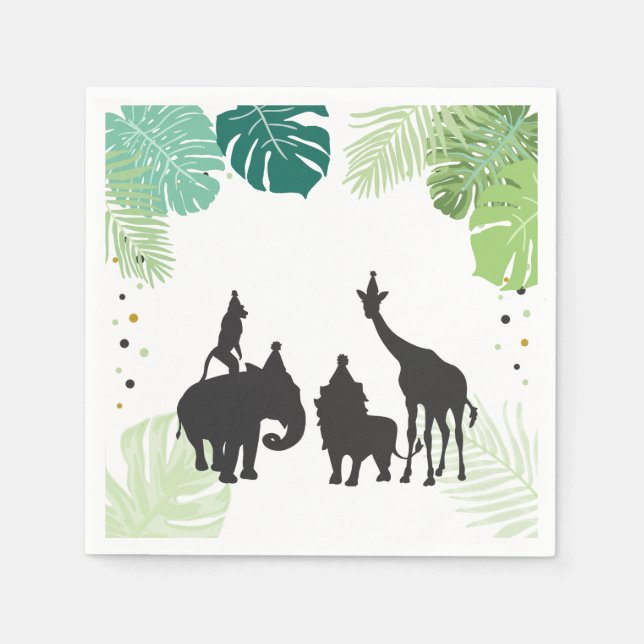 Safari Paper Napkins Zoo Wild Jungle Animals Black (Front)