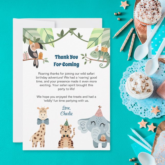 Safari party animal, Thank You For Coming card  (Creator Uploaded)