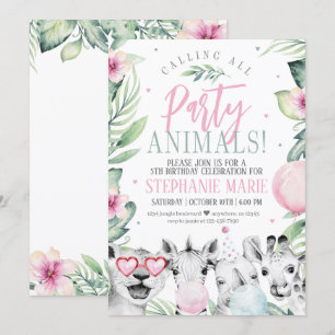 Safari Party Animals Birthday Invitation for Girl