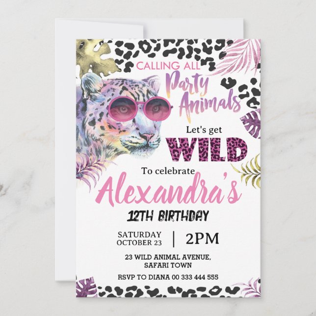 Safari Party Animals Birthday Leopard Print Girl Invitation (Front)