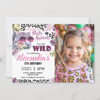 Safari Party Animals Birthday Leopard Print Photo Invitation