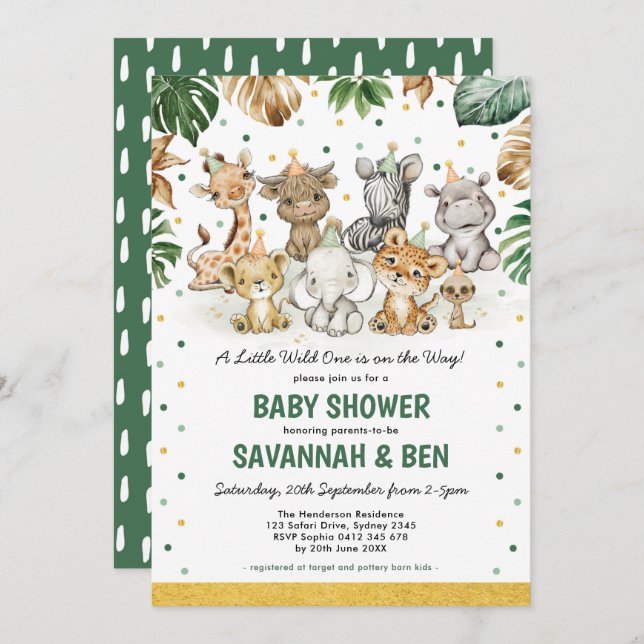 Safari Party Animals Tropical Jungle Baby Shower Invitation (Front/Back)