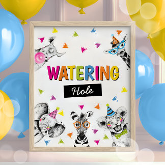 Safari Party Animals Watering Hole Birthday Sign
