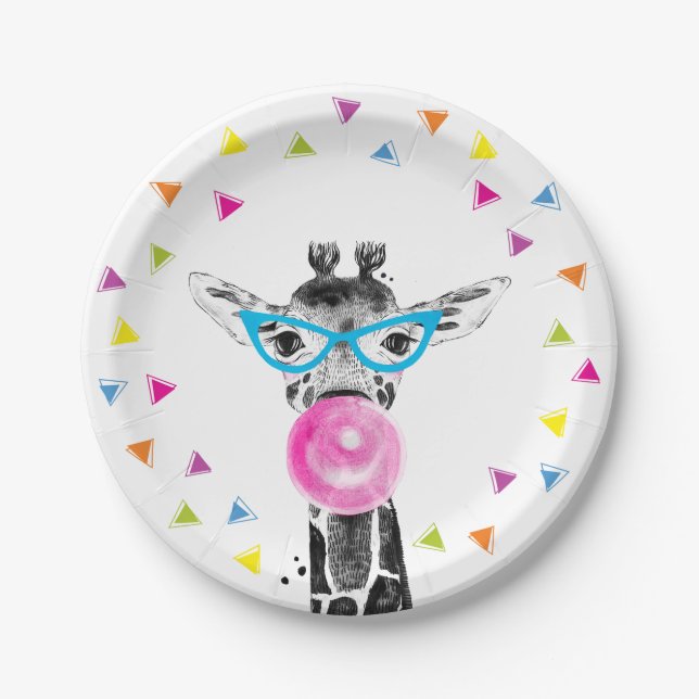 Safari Party Animals Wild Giraffe Jungle Birthday Paper Plate (Front)