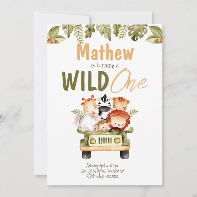Safari Party Animals Wild One Birthday Invitation (Front)