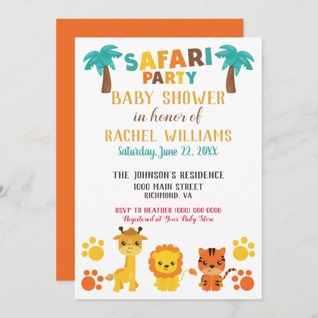 Safari Party Gender Neutral Baby Shower Invitation (Front/Back)
