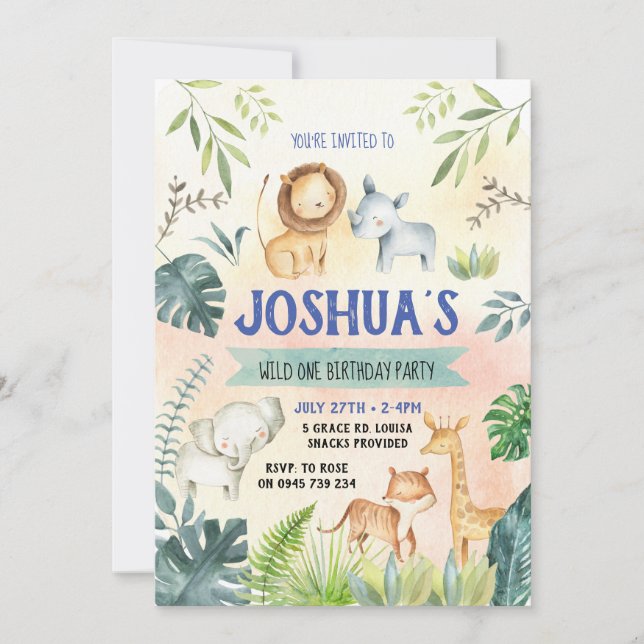 Safari party Invitation, Zoo birthday Invitation (Front)