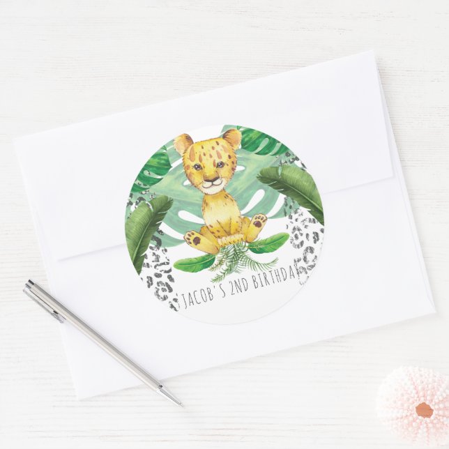 Safari Party Lion Illustration Personalised Classic Round Sticker (Envelope)