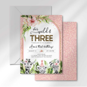 Safari Party Wild & Three Jungle Birthday Invitation