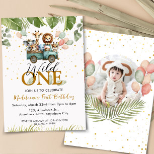 Safari Photo 1st Wild One First Birthday Invitation