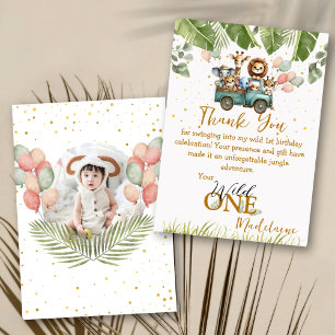Safari Photo Wild One First Birthday Thank You Card