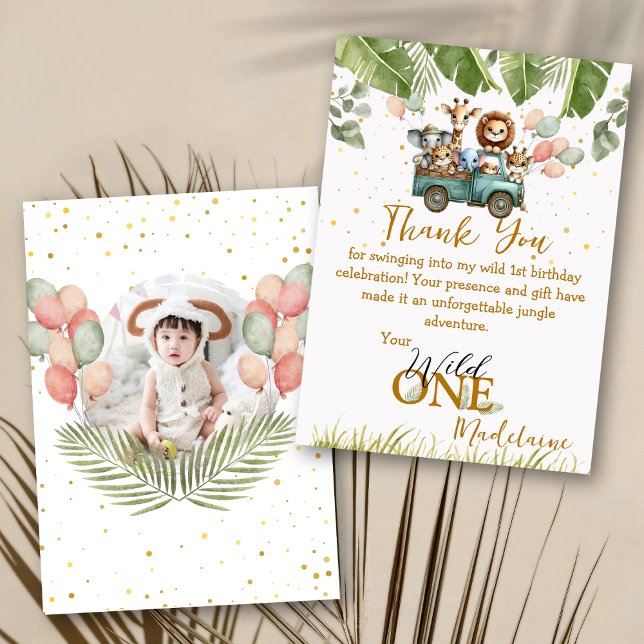 Safari Photo Wild One First Birthday Thank You Card (Creator Uploaded)